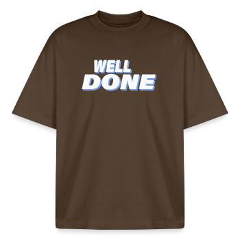 WELL DONE - Boxy Heavyweight Unisex Organic T-Shirt by Stanley/Stella - mocha - Front - AI Model Male 185 light (185cm) & AI Model Female 172 dark (172cm)