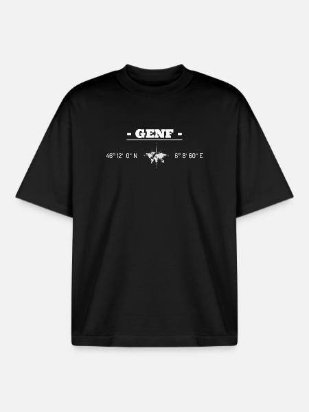Coordonnées Genève - T-shirt unisexe boxy épais biologique Stanley/Stella - noir
