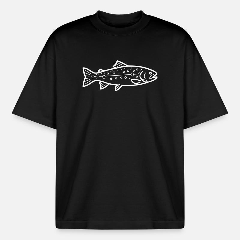 Detaillierte Forelle Bachforelle Muster - Boxy Heavyweight Unisex Organic T-Shirt von Stanley/Stella - Schwarz