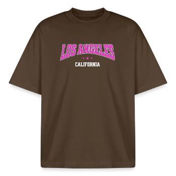 Los Angeles Neon City - Boxy Heavyweight Unisex Organic T-Shirt von Stanley/Stella - Dunkelbraun - Vorne - AI Model Male 185 light (185cm) & AI Model Female 172 dark (172cm)