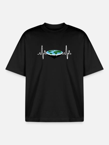 Heartbeat Flat Earth - Boxy Heavyweight Unisex Organic T-Shirt by Stanley/Stella - black