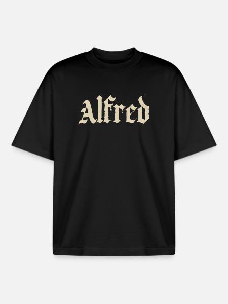 Alfred Blackletter Name Ornament - Boxy Heavyweight Unisex Organic T-Shirt by Stanley/Stella - black