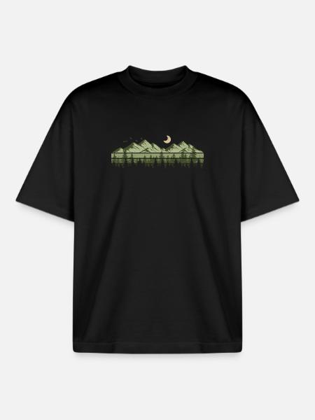 Mountains Forest Nature Trees Outdoor Nature Lovers - Boxy Heavyweight Unisex Organic T-Shirt by Stanley/Stella - black
