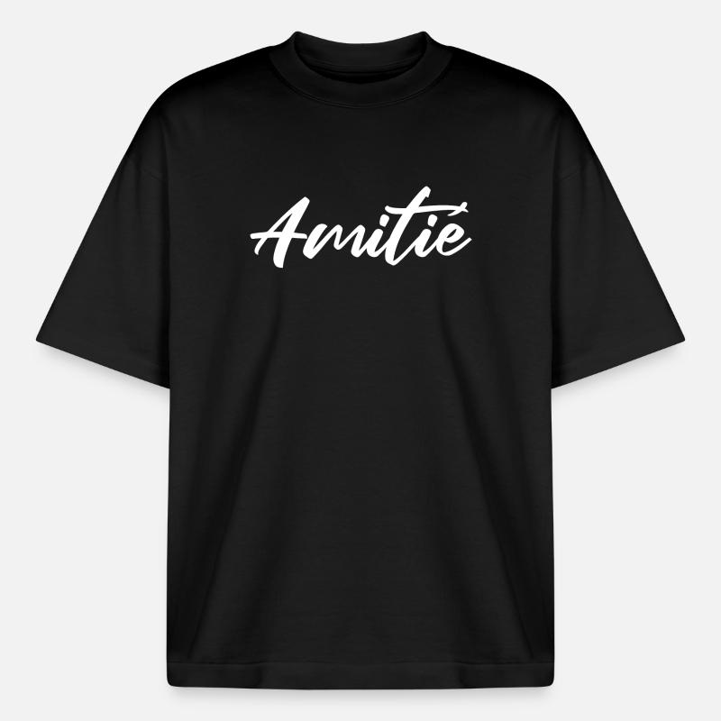 Friendship Elegant Script - Boxy Heavyweight Unisex Organic T-Shirt by Stanley/Stella - black