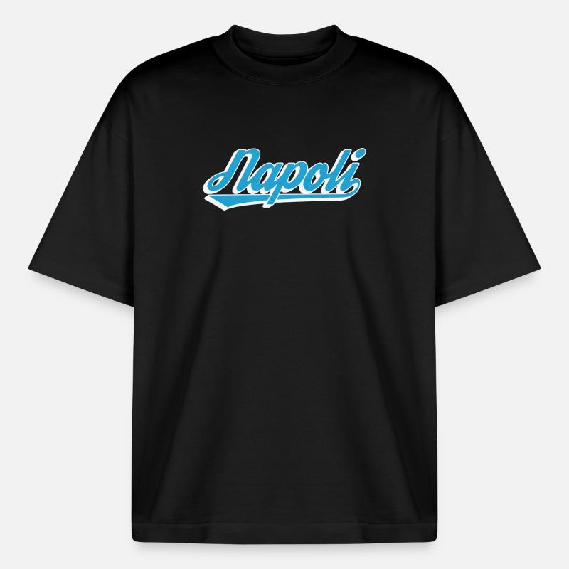 Napoli Retro Script Blue - Boxy Heavyweight Unisex Organic T-Shirt by Stanley/Stella - black