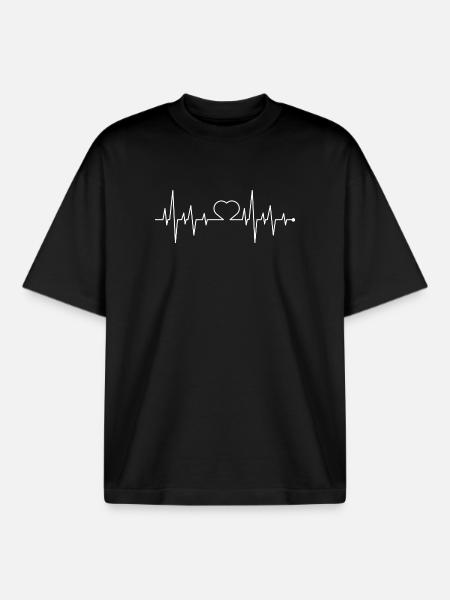 HeartBeat Line Design - Boxy Heavyweight Unisex Organic T-Shirt by Stanley/Stella - black