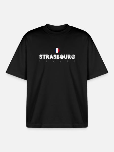Strasbourg Distressed Flag Typography - Boxy Heavyweight Unisex Organic T-Shirt by Stanley/Stella - black