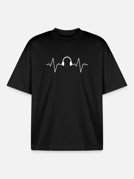 Heartbeat Headphones Artistic Print - Boxy Heavyweight Unisex Organic T-Shirt by Stanley/Stella - black