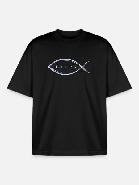 Ichthys - Fish motif with elegant lines - Boxy Heavyweight Unisex Organic T-Shirt by Stanley/Stella - black
