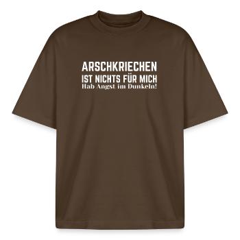 Drôle d’angoisse allemande Arschkriechen Hab Angst im Dunkeln - T-shirt unisexe boxy épais biologique Stanley/Stella - marron foncé - Devant - AI Model Male 185 light (185cm) & AI Model Female 172 dark (172cm)