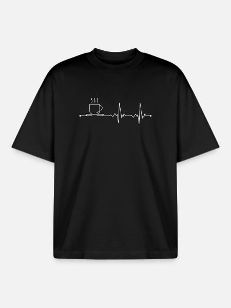 Coffee Pulse Line Art - Boxy Heavyweight Unisex Organic T-Shirt by Stanley/Stella - black