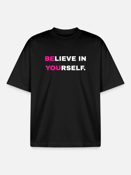 "Believe in yourself" lettering - Boxy Heavyweight Unisex Organic T-Shirt by Stanley/Stella - black