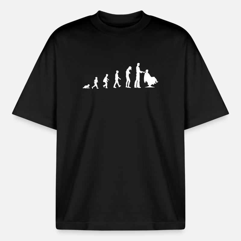 Évolution du bébé au coiffeur - T-shirt unisexe boxy épais biologique Stanley/Stella - noir