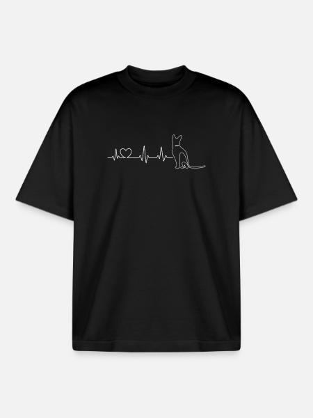 Cat silhouette with heartbeat - Boxy Heavyweight Unisex Organic T-Shirt by Stanley/Stella - black