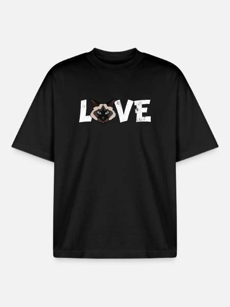 Birman Cat Love Funny Breed Illustration - Boxy Heavyweight Unisex Organic T-Shirt by Stanley/Stella - black