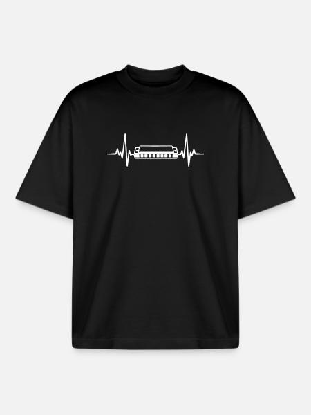 Instrument Harmonica Heartbeat Harmonica - Boxy Heavyweight Unisex Organic T-Shirt by Stanley/Stella - black
