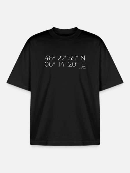 Coordinates Nyon, Switzerland - Boxy Heavyweight Unisex Organic T-Shirt by Stanley/Stella - black