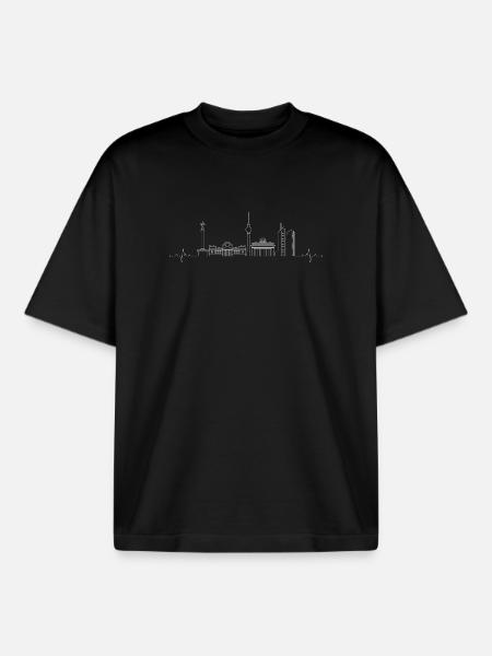 City Skyline Line Art - Boxy Heavyweight Unisex Organic T-Shirt by Stanley/Stella - black