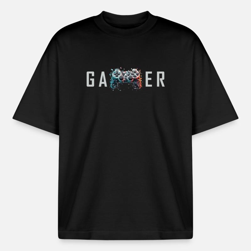 Gamer Typografie Controller Gaming Nerd Geschenk - Boxy Heavyweight Unisex Organic T-Shirt von Stanley/Stella - Schwarz