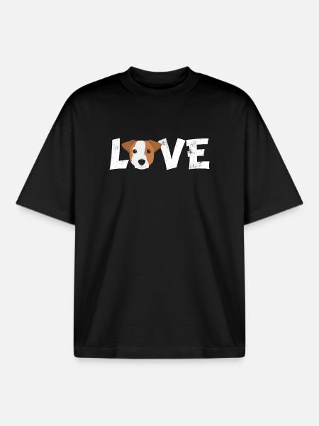 Jack Russell Love Dog Maman Papa Propriétaire Cadeau mignon - T-shirt unisexe boxy épais biologique Stanley/Stella - noir