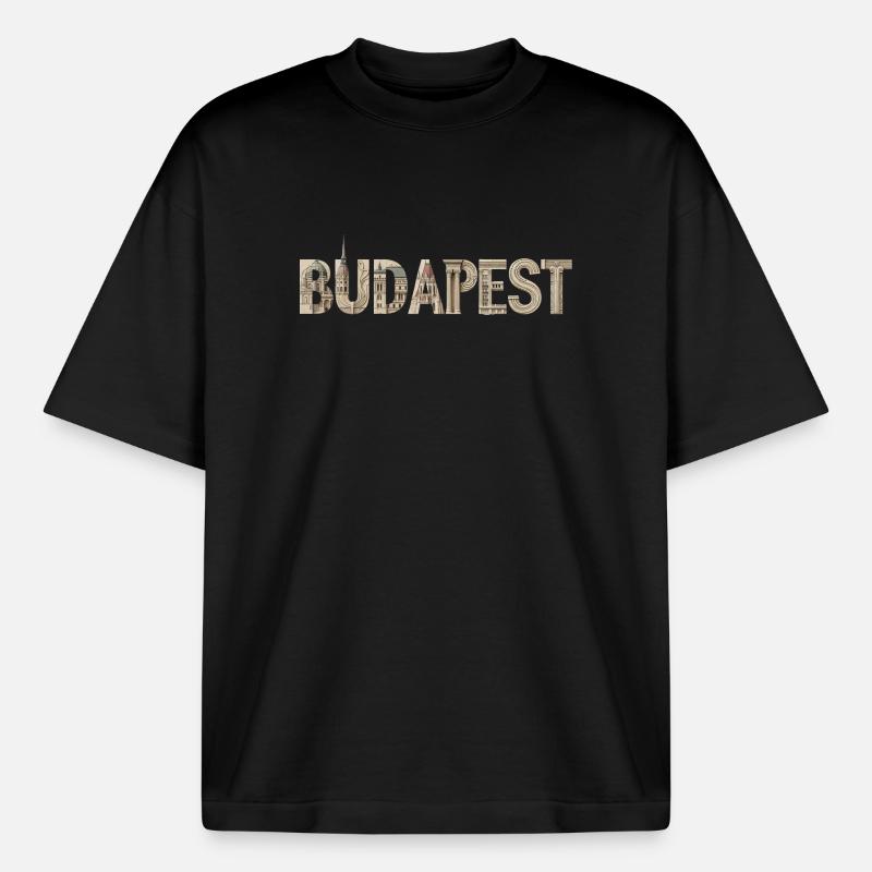 BUDAPEST – Conception typographique architecturale - T-shirt unisexe épais coupe boxy Stanley/Stella - noir