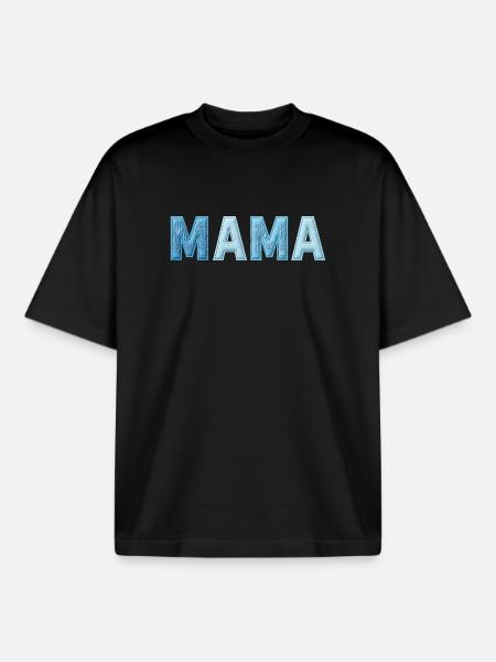 MAMA Denim Lettering Patchwork Trend - Boxy Heavyweight Unisex Organic T-Shirt by Stanley/Stella - black