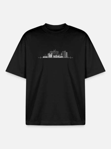 City Pulse Skyline Line Art - Boxy Heavyweight Unisex Organic T-Shirt by Stanley/Stella - black