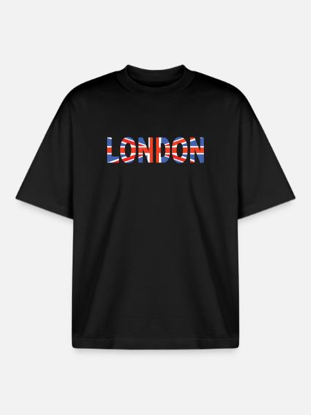 Londres couché avec drapeau - T-shirt unisexe boxy épais biologique Stanley/Stella - noir