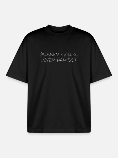 Außen chillig. Innen panisch. - Boxy Heavyweight Unisex Organic T-Shirt von Stanley/Stella - Schwarz