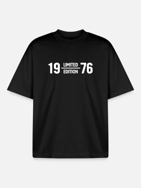 Limited Edition 1976 Birthday Gift - Boxy Heavyweight Unisex Organic T-Shirt by Stanley/Stella - black