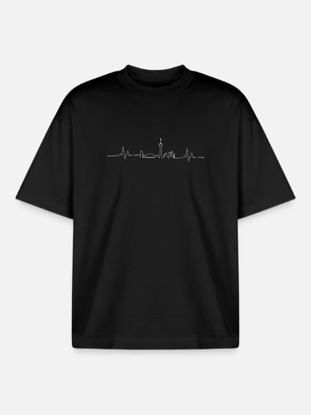 City Skyline Pulse Art Tee - Boxy Heavyweight Unisex Organic T-Shirt by Stanley/Stella - black