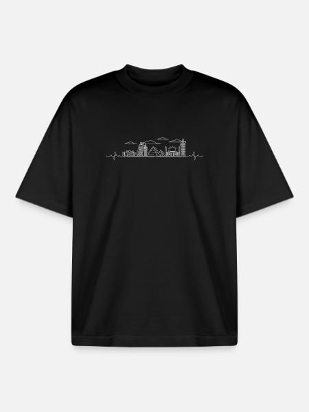 Heartbeat skyline landmarks - Boxy Heavyweight Unisex Organic T-Shirt by Stanley/Stella - black