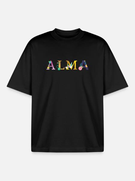 Nombre de ALMA decorado con flores - Camiseta unisex boxy orgánica de Stanley/Stella - negro
