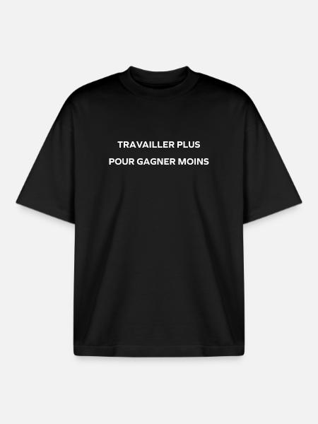 travailler plus pour gagner moins - T-shirt unisexe boxy épais biologique Stanley/Stella - noir