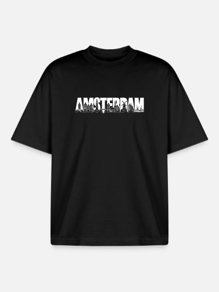 Amsterdam Holland Netherlands Silhouette Holidays - Boxy Heavyweight Unisex Organic T-Shirt by Stanley/Stella - black
