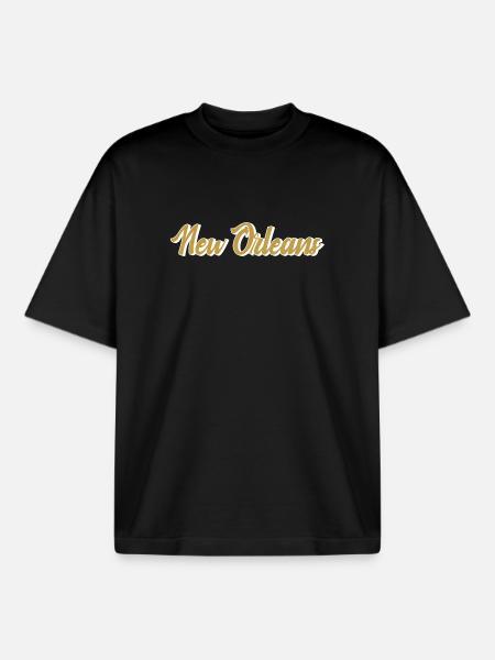 New Orleans Gold Script - Boxy Heavyweight Unisex Organic T-Shirt by Stanley/Stella - black