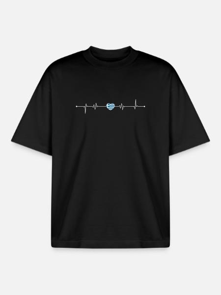 Greek Heartbeat Flag - Boxy Heavyweight Unisex Organic T-Shirt by Stanley/Stella - black