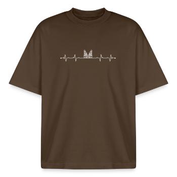 Herzschlag-Wahrzeichen-Moschee - Boxy Heavyweight Unisex Organic T-Shirt von Stanley/Stella - Dunkelbraun - Vorne - AI Model Male 185 light (185cm) & AI Model Female 172 dark (172cm)