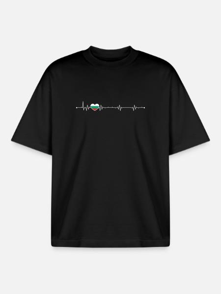 Heartbeat bulgaria flag - Boxy Heavyweight Unisex Organic T-Shirt by Stanley/Stella - black