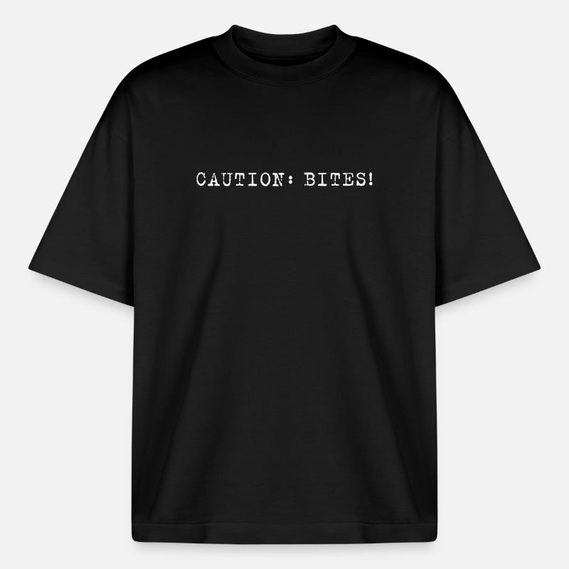 Caution: Bites! – Minimalistisches Statement - Boxy Heavyweight Unisex Organic T-Shirt von Stanley/Stella - Schwarz