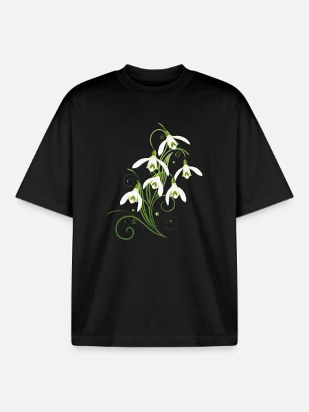 Fleurs de perce-neige. Le printemps arrive. - T-shirt unisexe boxy épais biologique Stanley/Stella - noir