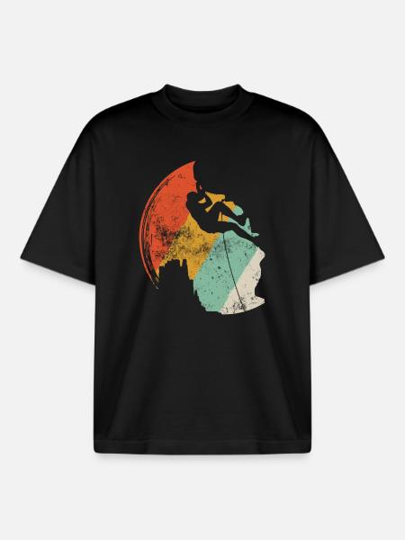 Sunset Surf Silhouette on Retro Arc - Boxy Heavyweight Unisex Organic T-Shirt by Stanley/Stella - black
