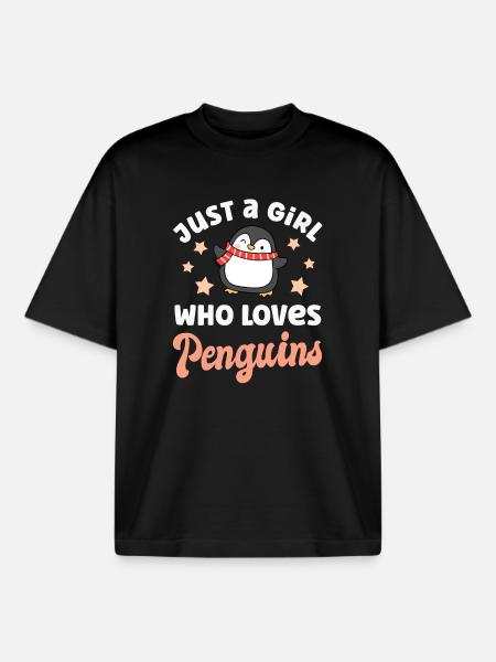 Penguin Penguins - Boxy Heavyweight Unisex Organic T-Shirt by Stanley/Stella - black