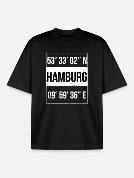 Coordonnées Hambourg - T-shirt unisexe boxy épais biologique Stanley/Stella - noir