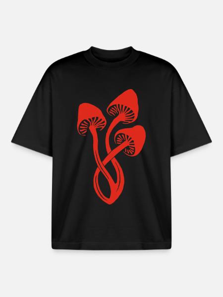 Trio of red mushrooms - Boxy Heavyweight Unisex Organic T-Shirt by Stanley/Stella - black