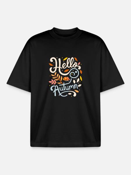 Hallo Herbsttypografie - Herbstmode - Boxy Heavyweight Unisex Organic T-Shirt von Stanley/Stella - Schwarz
