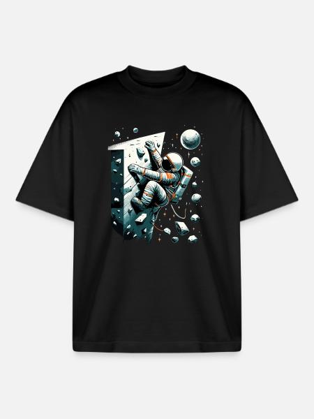 Bouldering Astronaut Spaceman Gift - Boxy Heavyweight Unisex Organic T-Shirt by Stanley/Stella - black