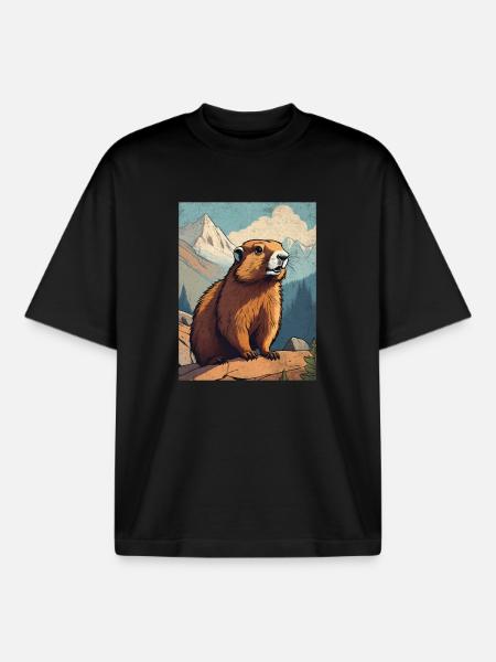 Marmot in the mountains - Boxy Heavyweight Unisex Organic T-Shirt by Stanley/Stella - black