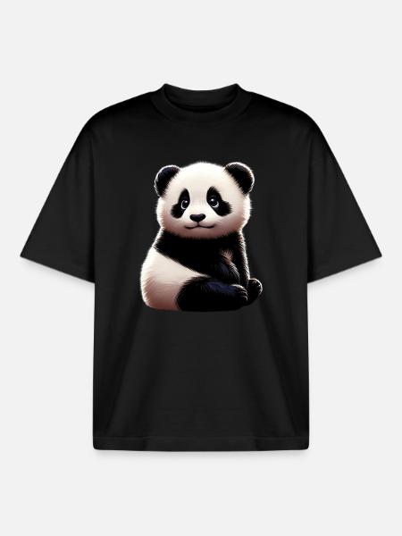 Panda - Boxy Heavyweight Unisex Organic T-Shirt by Stanley/Stella - black