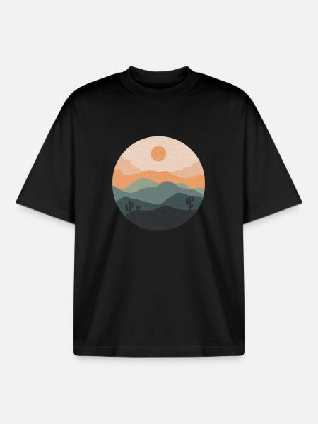Pastel desert sunset circle - Boxy Heavyweight Unisex Organic T-Shirt by Stanley/Stella - black